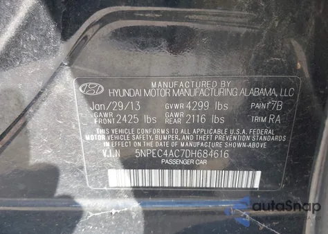 2013 Hyundai Sonata Limited from USA, damaged, VIN 5NPEC4AC7DH684616